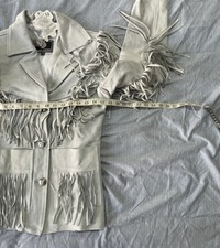 Women Whitegray Suede Jacket With Fringes Bones & Beads | Western Cowboy |