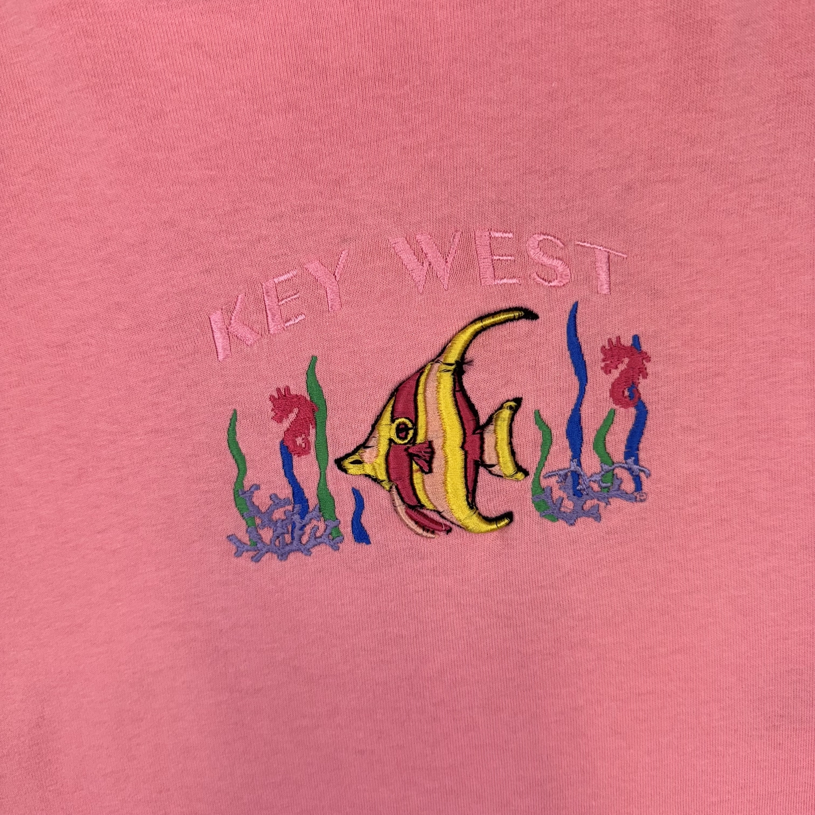 Vintage Anvil Key West Florida Embroidered Single Stitch T-shirt Pink Medium image 3