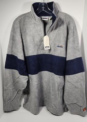 NWT VINTAGE Ellesse Collezioni Tennis Mens 1/4 Zip Fleece E5204 Large Gray Navy