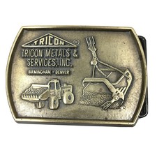 Vintage TRICON METALS Brass Belt Buckle, Bucket Loader Design, JADCO Made in USA