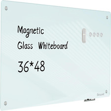 Magnetic Glass Whiteboard - Glass Dry Erase Board 48"X36" Large Frameless Glass