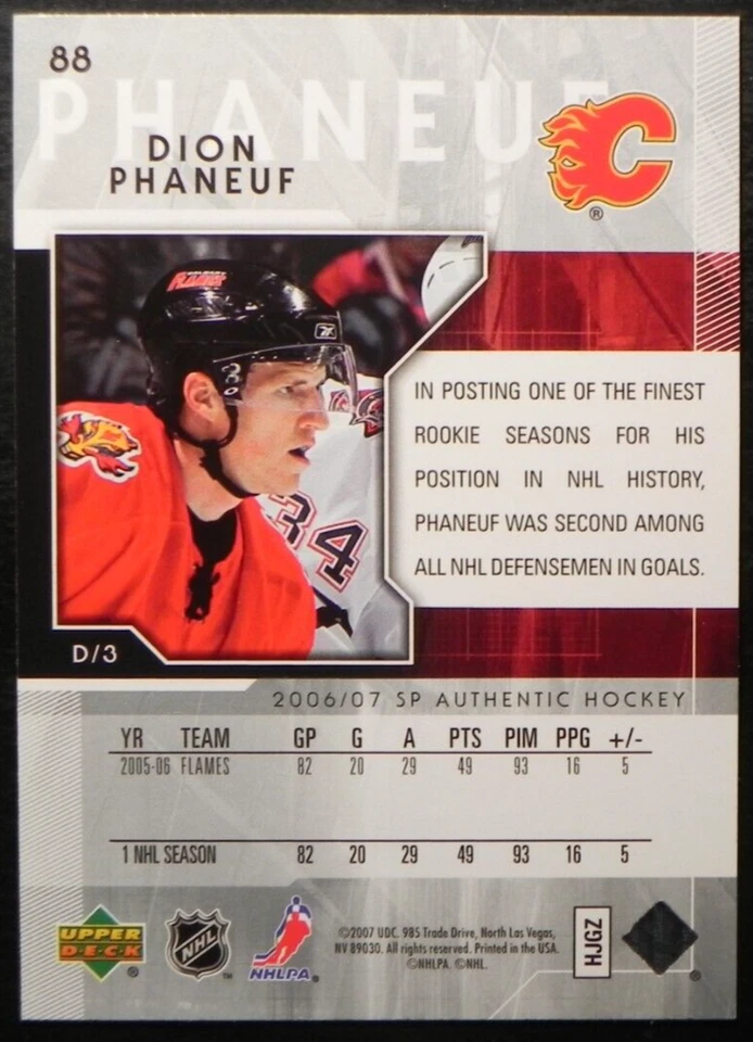 2006-07 06/07 SP Authentic #88 Dion Phaneuf Calgary Flames - Image 2 of 2
