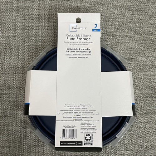 Mainstays 2 PK Blue Collapsible Silicone Round Food Storage Containers Set of 2 - Picture 5 of 6