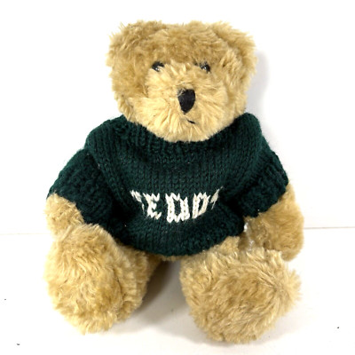 Salco Harlow Teddybär grüner Pullover 11 Zoll Stofftier Gelenke Gelenke Vintage