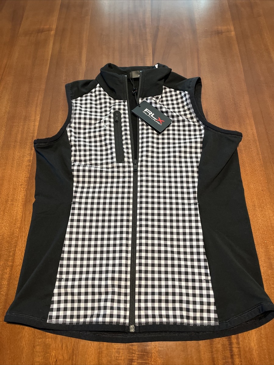 RLX Ralph Lauren Tech Terry Gingham Checker Golf Vest Black Womens