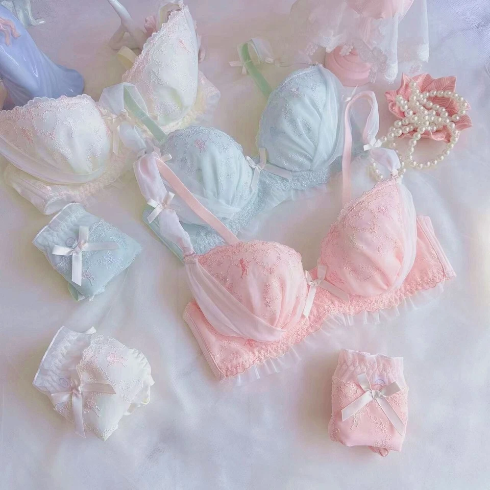32 34 36 38 40 BCDE Women Bra Set Thin Cup Preppy Maidens Gathering Bra Panties - Image 4 of 4