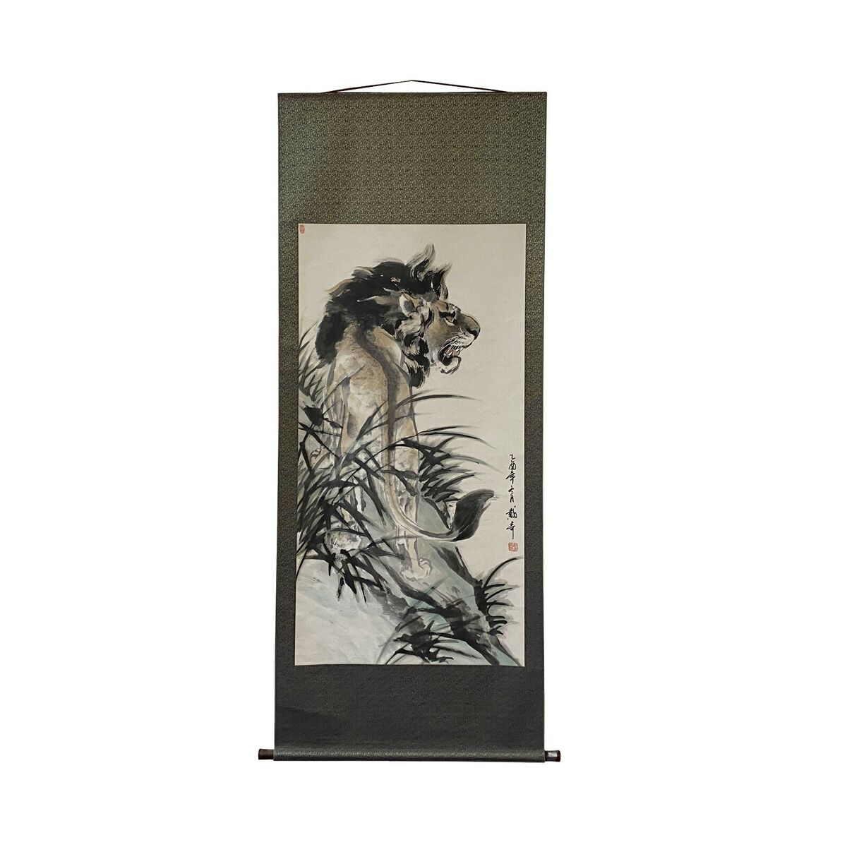 Chinese Black White Ink Lion Theme Scroll Painting Original Wall Art ws1976S Chinese Black White Ink Lion Theme Scroll Painting Original Wall Art ws1976S