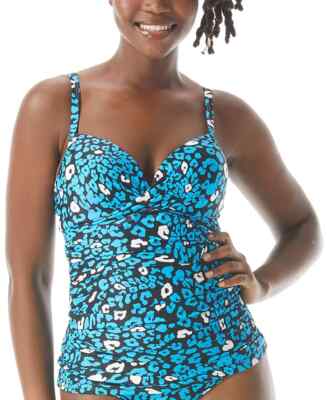 Coco Reef Enrapture Printed Bra-Sized Wrap Tankini Women's Swimsuit Blue 34C