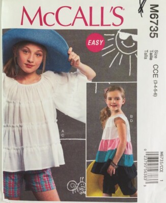 McCalls 6735 Mädchen Stufen Top Tunika Shirt Shorts Capri EASY Neu ungeschnittenes Muster