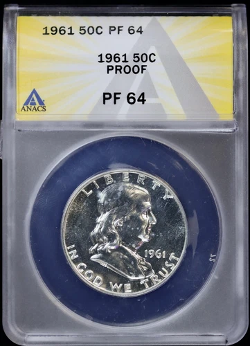 1961 50c Proof Silver Franklin Half 1/2 Dollar ANACS PF 64 (PR) Philadelphia