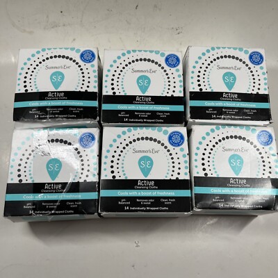 6 - Summer's Eve Active Acti-Cool Cleansing Cloths Clean Fresh Scent, 14 Ct READ