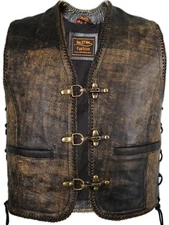 Vintage leather vest biker vest motorcycle cowl leather cowl club vest distressed look 