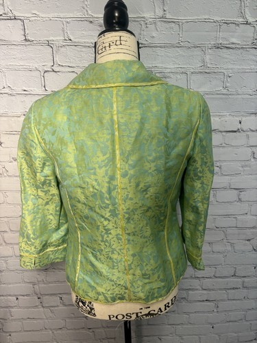 Sigrid Olsen Turquoise And Kiwi Green Linen Silk Summer Cropped Blazer Sz 4 - Picture 5 of 11