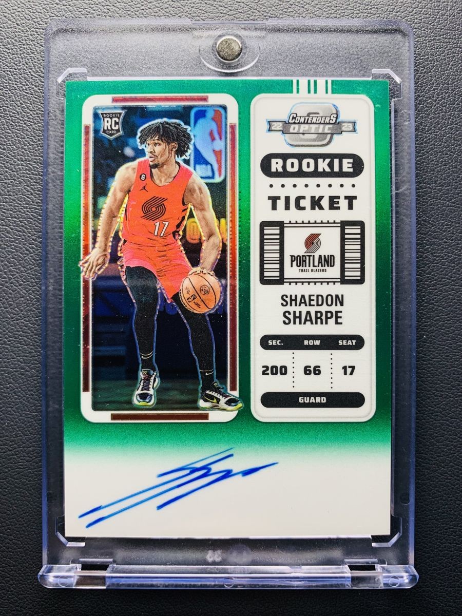2022-23 Contenders Optic Shaedon Sharpe #133 RC Rookie Ticket Green Auto /75