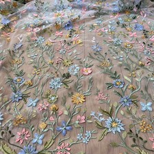 Bunt Bestickt Blumenmuster Grüne Blätter Spitze Stoff für Partykleid, Kostüme