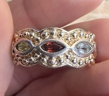 Dramatic Thick Garnet Peridot Topaz Citrine 925 Sterling Silver Ring Sz 5.75
