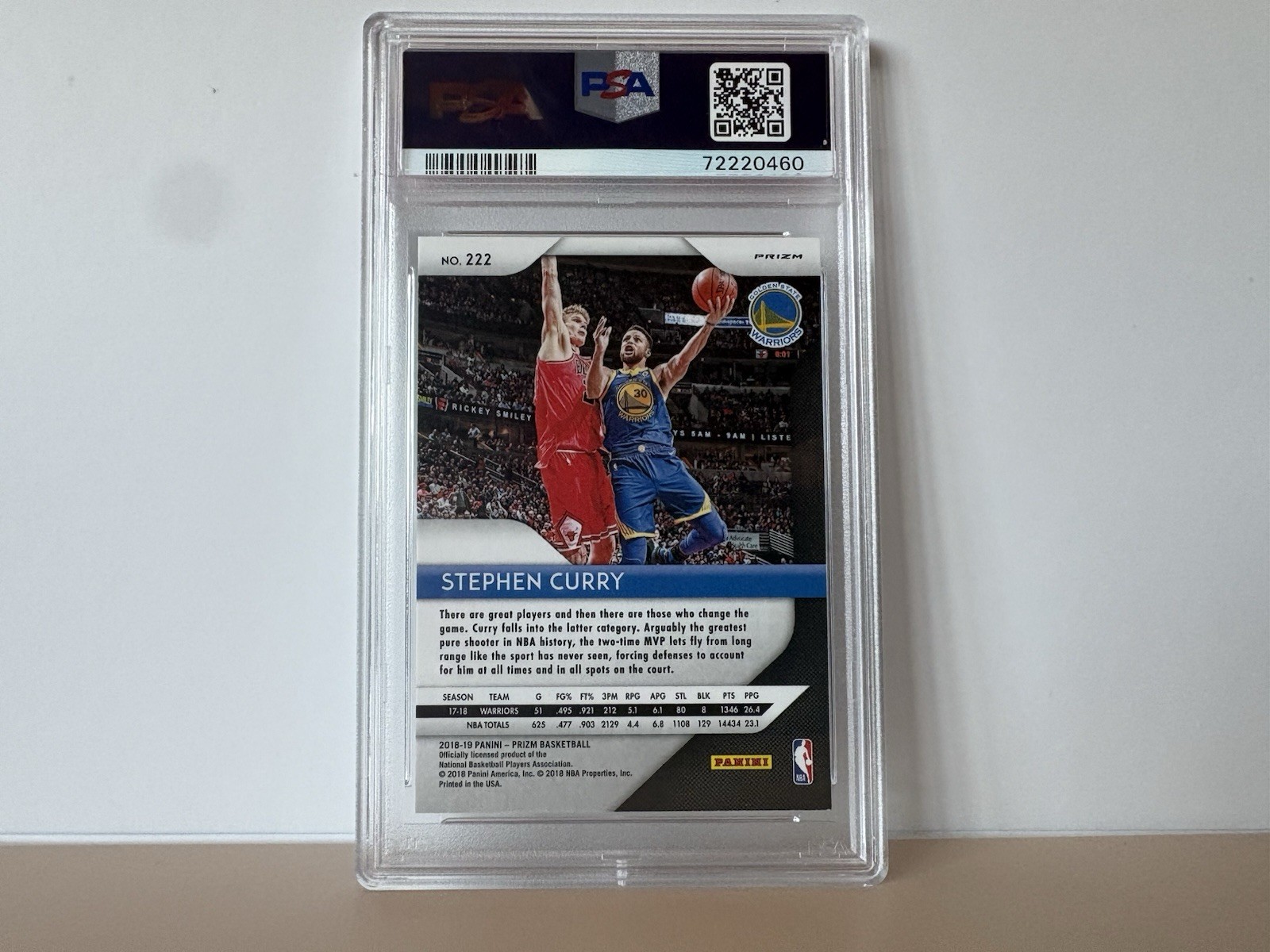 Stephen Curry - 2018-19 Panini Prizm - #222 Green Prizm PSA 9 view 2