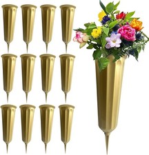 12 Pack Memorial Flower Vase Plastic Cemetery Vases with Spikes Gold 