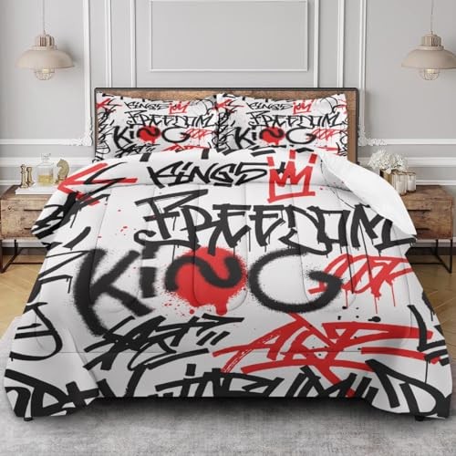 Comforter Set Size Red Black Funny 3 Pcs Bedding for Kids King City Graffiti - Picture 3 of 6