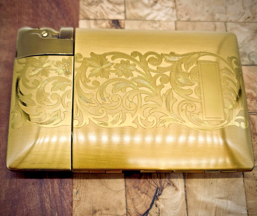 Vintage Elgin Art Nouveau Gold Tone-Light O Matic-Cigarette Case & Lighter-1940s