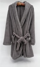 AnyBody Robe Womens M/L Gray Plush Fleece Belted Shawl Collar Pockets Bathrobe