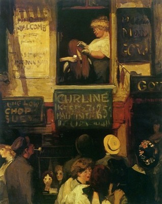 1907 John Sloan Vitrine D Un Salon De Coiffure Friseur S Fenster Vintage Kunst