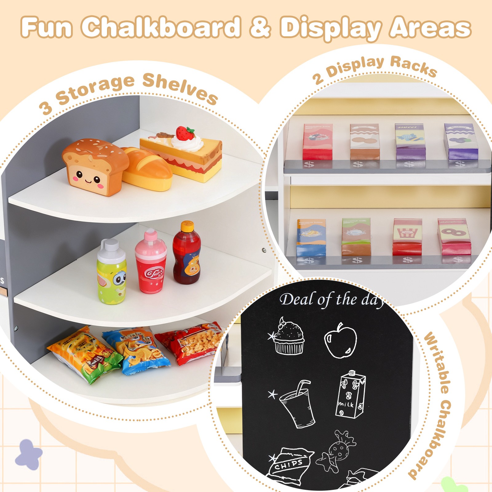 как выглядит Kids Grocery Store Playset Wooden Supermarket Play Toy Set with Cash Register фото