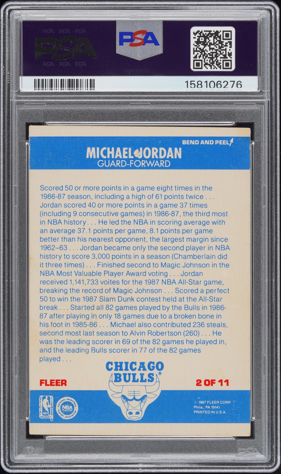 1987 FLEER STICKER #2 MICHAEL JORDAN PSA AUTHENTIC DNA AUTO AUTHENTIC view 2