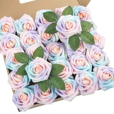 25Pcs Artificial Roses Flowers Fake Roses with Stems Real Touch Foam Flowers ...