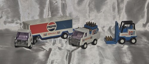 1976 Buddy L Pepsi Cola Toy Set. Truck, Forklift, and Semi Truck.