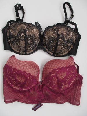 Adore Me  TOP  Bra Push Up Cage Front Black and Bralette Burgundy 36D (2count)