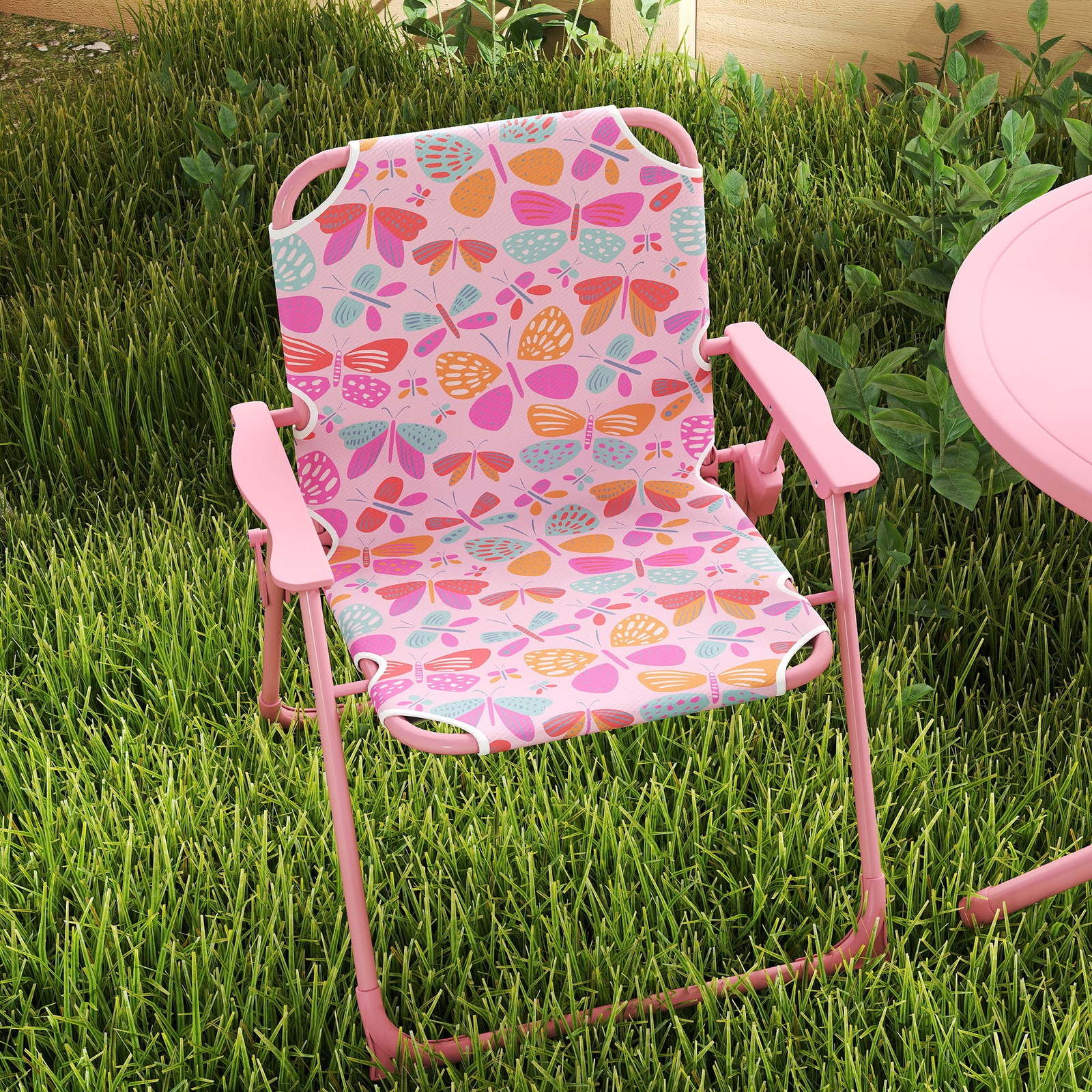 Kids Picnic Table and Chair Set, Outdoor Table with Foldable Chairs, Pink