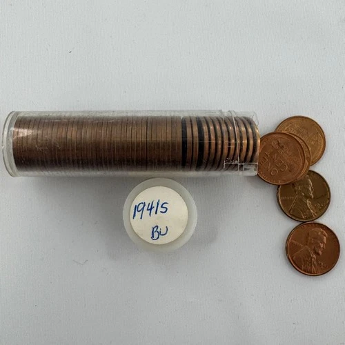 ROLL 1941 S Lincoln Wheat Cent Coins 50 USA 1c in Tube UNC San Francisco ROLL