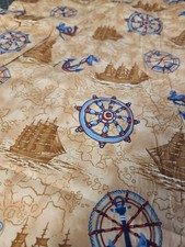 100 cotton Fabric quilting Nautical ship anchor browns Ocean Sea by he yard