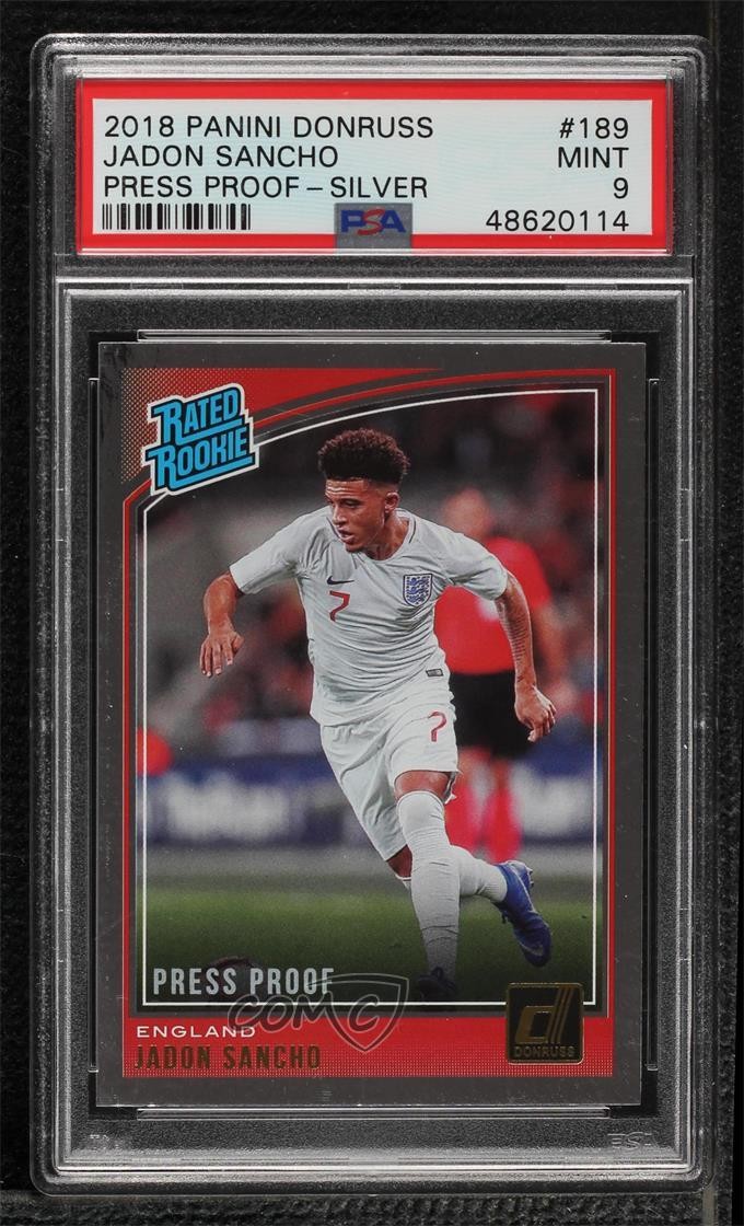 2018-19 Donruss Rated Press Proof Silver Jadon Sancho PSA 9 MINT Rookie RC 1k0u