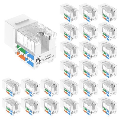 UL Listed 10Gbps Cat6 Keystone Jack Insert 25-Pack, 90 Degree Punch Down RJ45...
