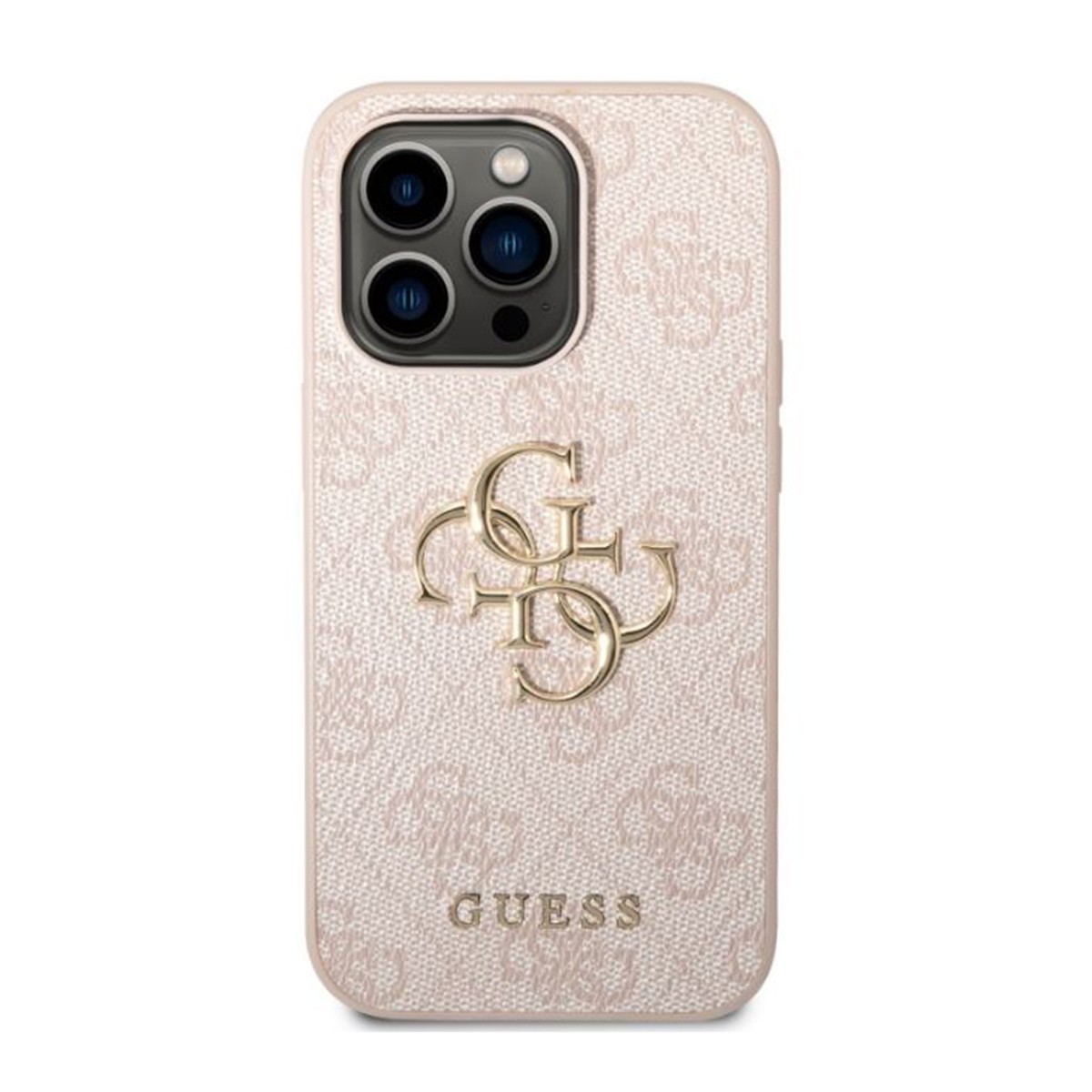 Coque iPhone 14 Pro Max Guess antichoc rose motif monogramme texturé