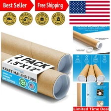Versatile 2 Pack Kraft Mailing Tubes 1.5" x 12" - Perfect for Arts & Crafts