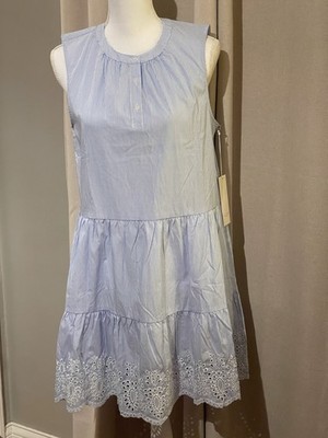 Calypso St Barth Women's NWT Cotton Dress Size M Blue/White Stripes Eyelet Trim