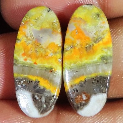 22.00 CT Bumble Bee Jasper Earring Pair Oval Cabochon Gemstone 10x24x4 mm hj152