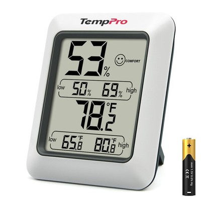 TempPro TP50 Digital Hygrometer Indoor Thermometer Room Classic, White 