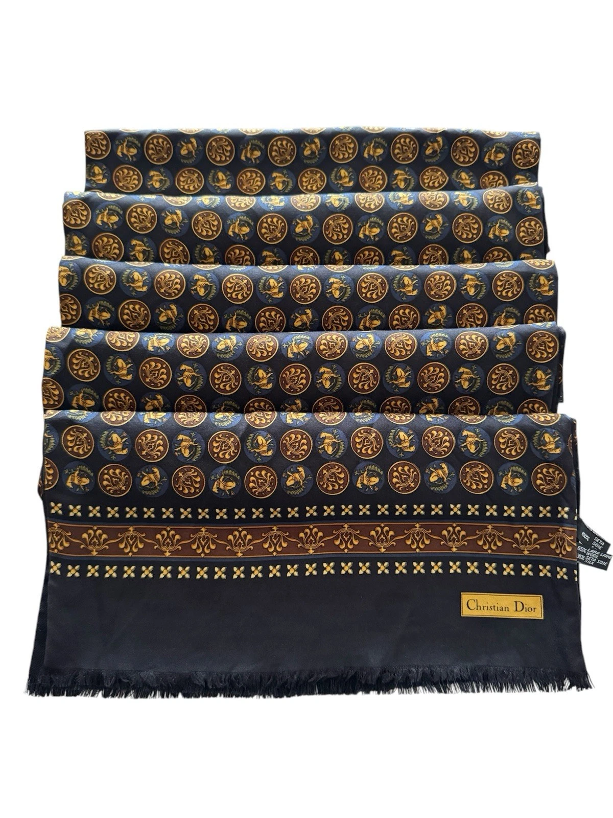 Christian Dior écharpe opéra vintage 1970 soie laine noir marron 2 plis rare Italie