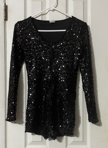 Spirit Of Halloween Romper Black Sequin Size Small Front Zip