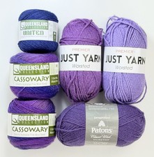 Huge Mixed Yarn Lot: Purples  Blues: Queensland Collection, Patons, Just Yarn