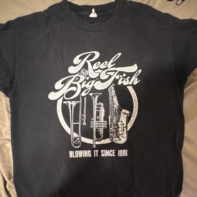 Vintage Reel Big Fish Black Graphic T-Shirt Tee "Blowing It Since 1991" Large