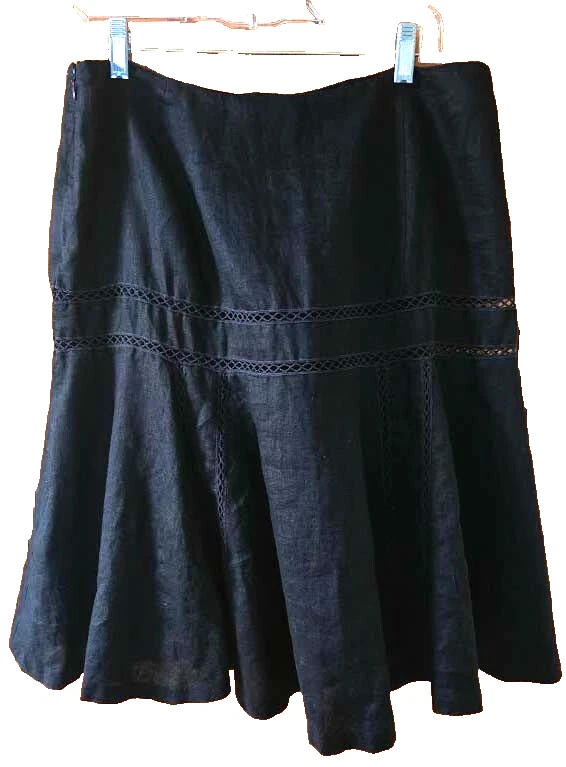 Lauren Ralph Lauren Women's-10 Knee Length Lined Black Skirt Linen Fit & Flare