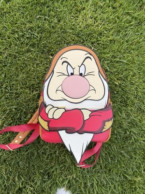 Disney Snow White & Seven Dwarfs Grumpy Character Face Red Tan Backpack