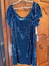 NWT Eliza J Velvet Ruffle Sleeve Blue Dress Plus Size 22