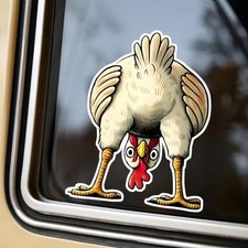 2pcs Upside Down Cartoon Chicken Vinyl Car Decals 4.33"x5.51", Waterproof Funny
