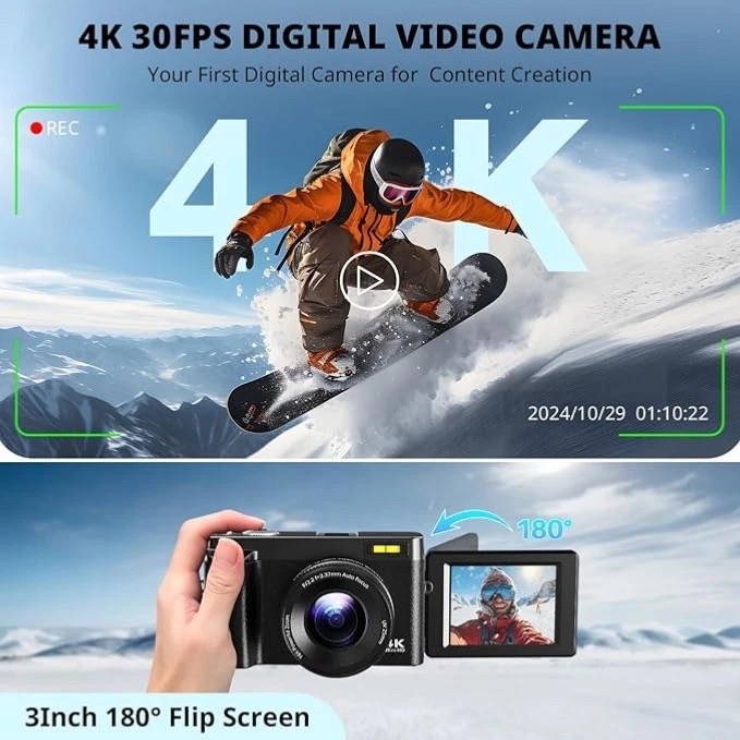 Digitalkamera 4K 48MP Fotokamera Autofokus mit 32G Karte Vlogging Kamera 3 Zoll - Bild 3 von 4